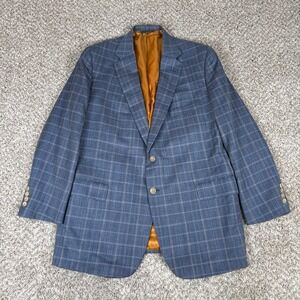 Royal Classic Holland & Sherry Blazer Mens 44R Blue Windowpane Plaid Sport Coat